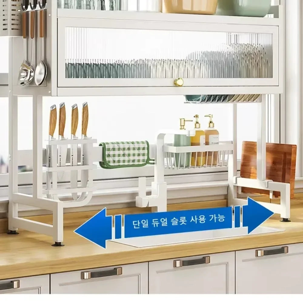 Sink Dish Cabinet Scalable Adjustment Stainless Steel Drain Rack Tabletop Bowl and Plate Organizer Household Kitchen Accessories