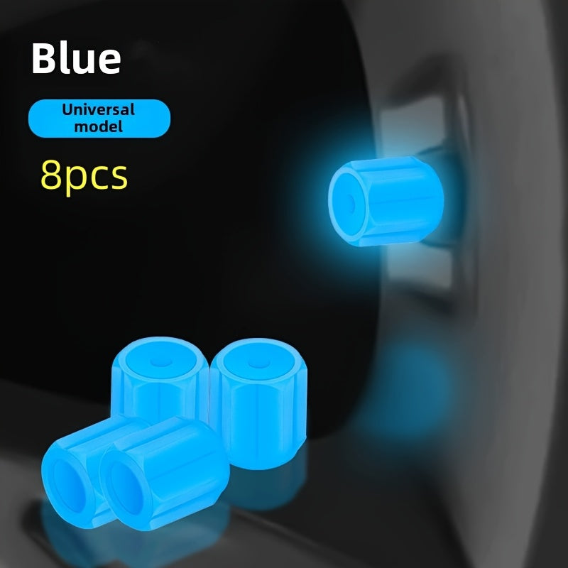 Luminous Tire Valve Stem Caps - 8pcs Universal Glow-in-the-Dark Wheel Valve Covers for Bikes Motorcycles Cars - Durable Dust-Proof Leak-Proof Plastic Construction with Enhanced Visibility and Safety