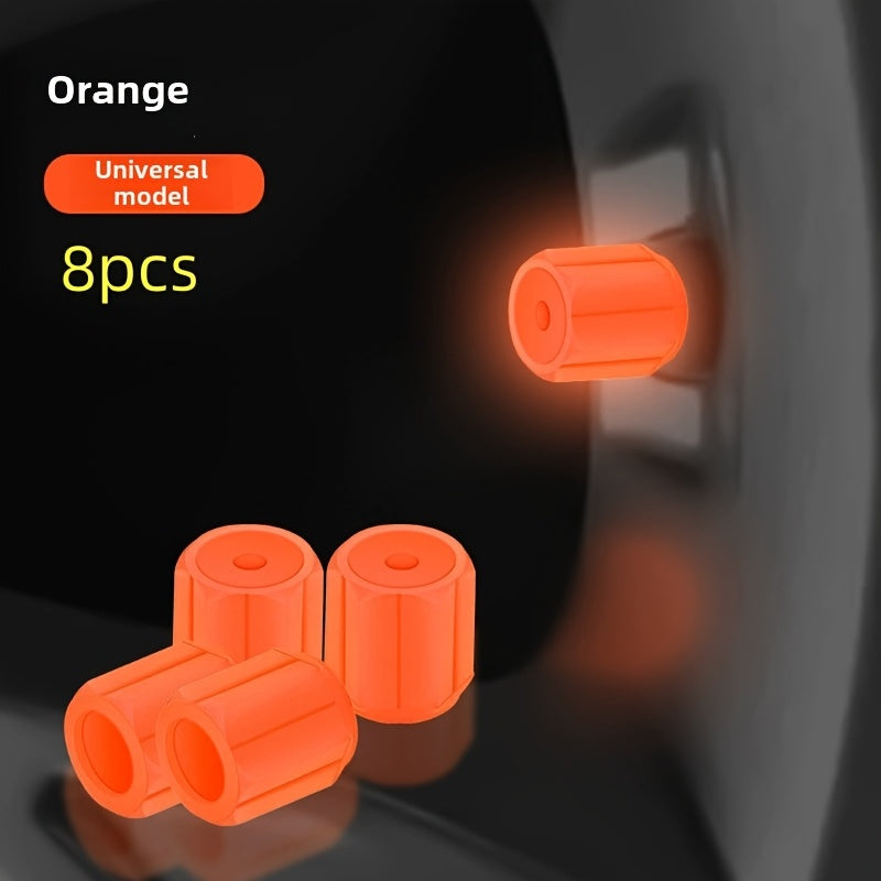 Luminous Tire Valve Stem Caps - 8pcs Universal Glow-in-the-Dark Wheel Valve Covers for Bikes Motorcycles Cars - Durable Dust-Proof Leak-Proof Plastic Construction with Enhanced Visibility and Safety