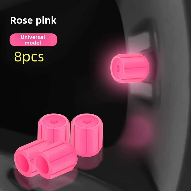 Luminous Tire Valve Stem Caps - 8pcs Universal Glow-in-the-Dark Wheel Valve Covers for Bikes Motorcycles Cars - Durable Dust-Proof Leak-Proof Plastic Construction with Enhanced Visibility and Safety