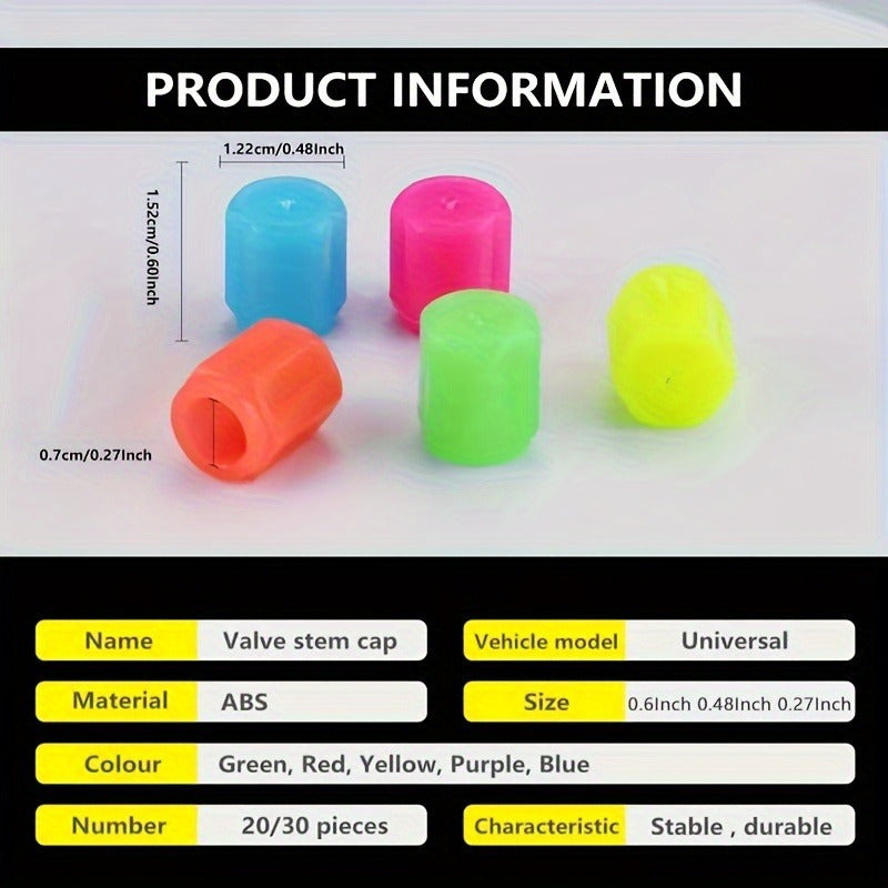 Luminous Tire Valve Stem Caps - 8pcs Universal Glow-in-the-Dark Wheel Valve Covers for Bikes Motorcycles Cars - Durable Dust-Proof Leak-Proof Plastic Construction with Enhanced Visibility and Safety