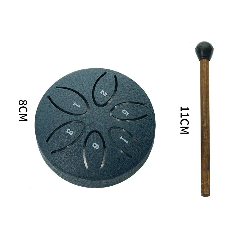 3 Inches 6 Tones Steel Tongue Drum Outdoors Rain Drum Instrument Mini Hand Drum Ethereal Drum Sticks Percussion Drum Accessories