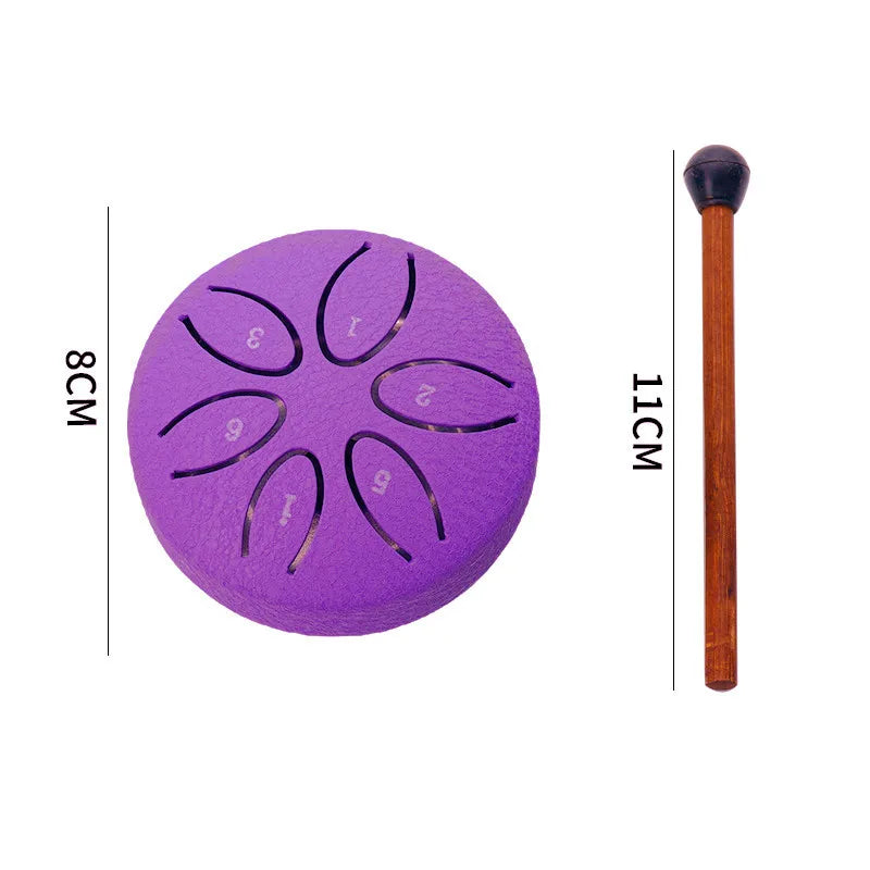 3 Inches 6 Tones Steel Tongue Drum Outdoors Rain Drum Instrument Mini Hand Drum Ethereal Drum Sticks Percussion Drum Accessories