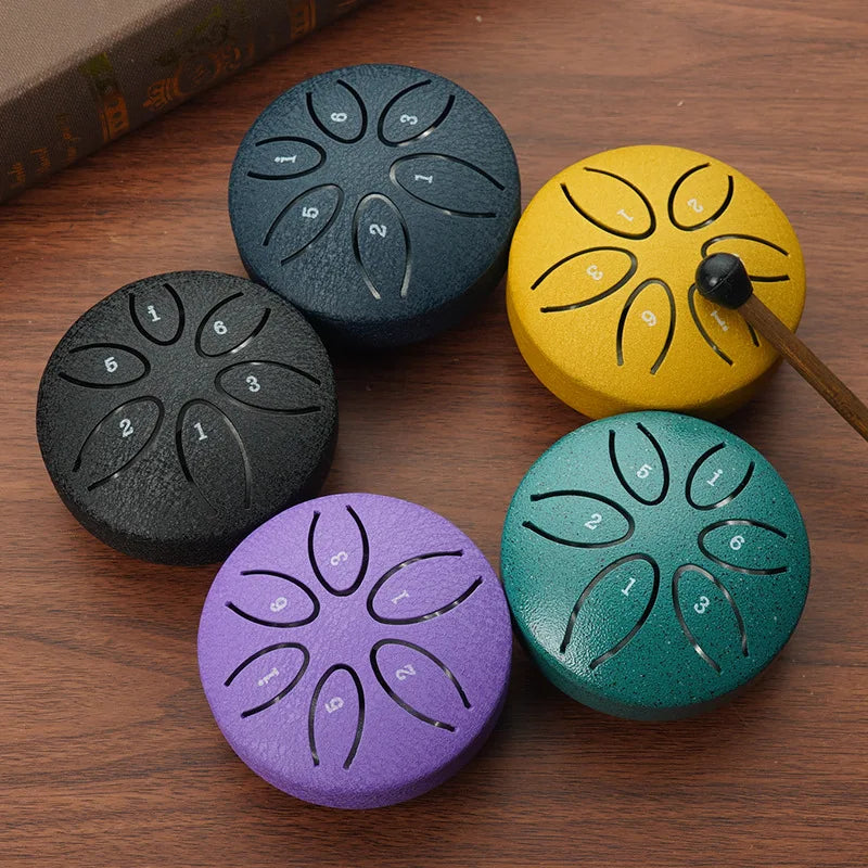 3 Inches 6 Tones Steel Tongue Drum Outdoors Rain Drum Instrument Mini Hand Drum Ethereal Drum Sticks Percussion Drum Accessories