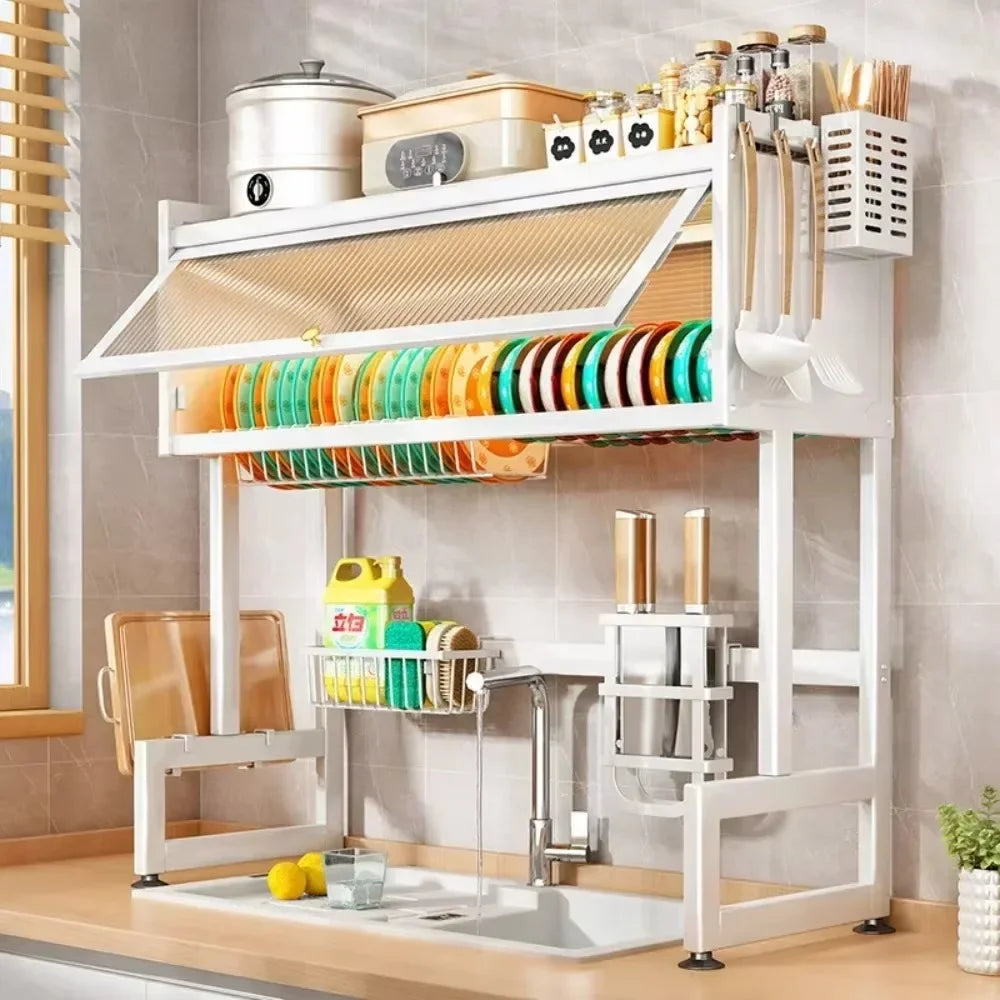 Sink Dish Cabinet Scalable Adjustment Stainless Steel Drain Rack Tabletop Bowl and Plate Organizer Household Kitchen Accessories