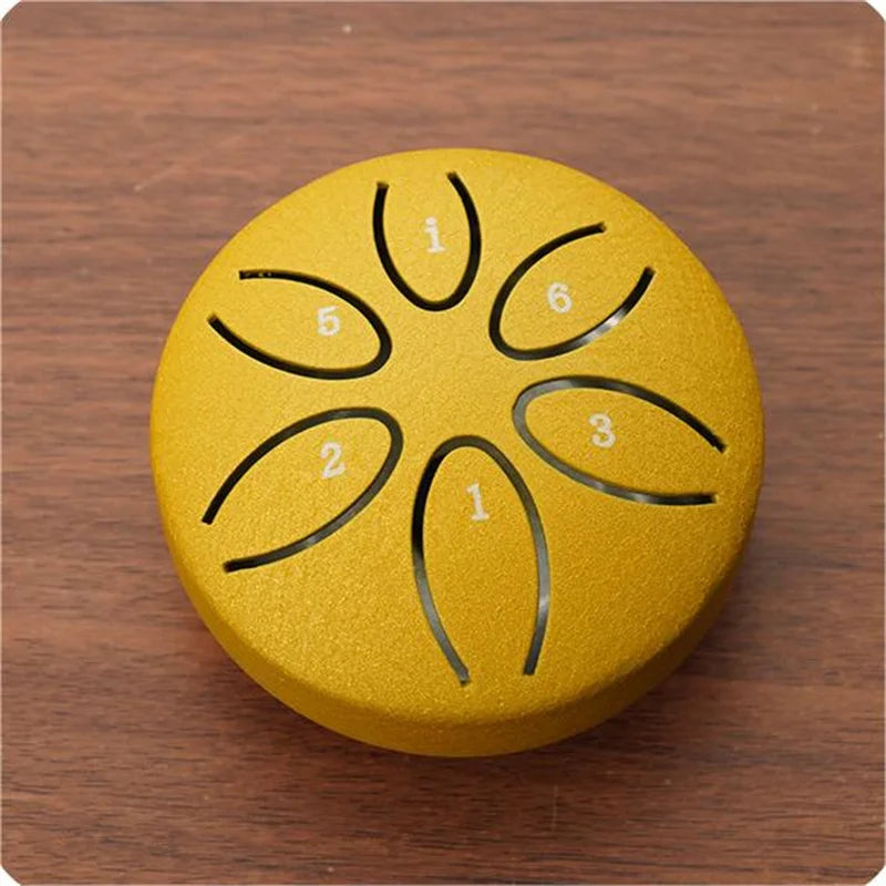3 Inches 6 Tones Steel Tongue Drum Outdoors Rain Drum Instrument Mini Hand Drum Ethereal Drum Sticks Percussion Drum Accessories