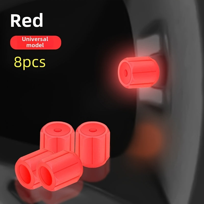 Luminous Tire Valve Stem Caps - 8pcs Universal Glow-in-the-Dark Wheel Valve Covers for Bikes Motorcycles Cars - Durable Dust-Proof Leak-Proof Plastic Construction with Enhanced Visibility and Safety